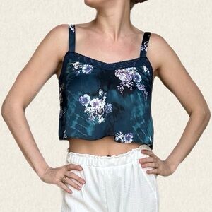 Urban outfitters leandra blue floral lace trim silk top straps are adjustable